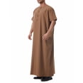 thumbnail image 5 of YLSDY Mens Kaftan Thobe V-Neck Half Sleeve Muslim Robe Dubai Long Gown Casual Saudi Arab Thobe Robes for Summer Beach Coffee XXL, 5 of 9
