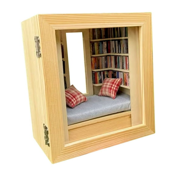Aedtie Clearance Room Box With Window Miniature Book Handmade Wooden Mini Room Book Box With 260 Mini Books And 2 Cushions Miniature Book Kit For House Bedroom