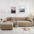 thumbnail image 1 of Housse de Canapé Sectionnel 2 Pcs en Polyester Extensible en Forme de L Couleur Unie Douceur - Marron - 3-4 Places + 4 Places, 1 of 1