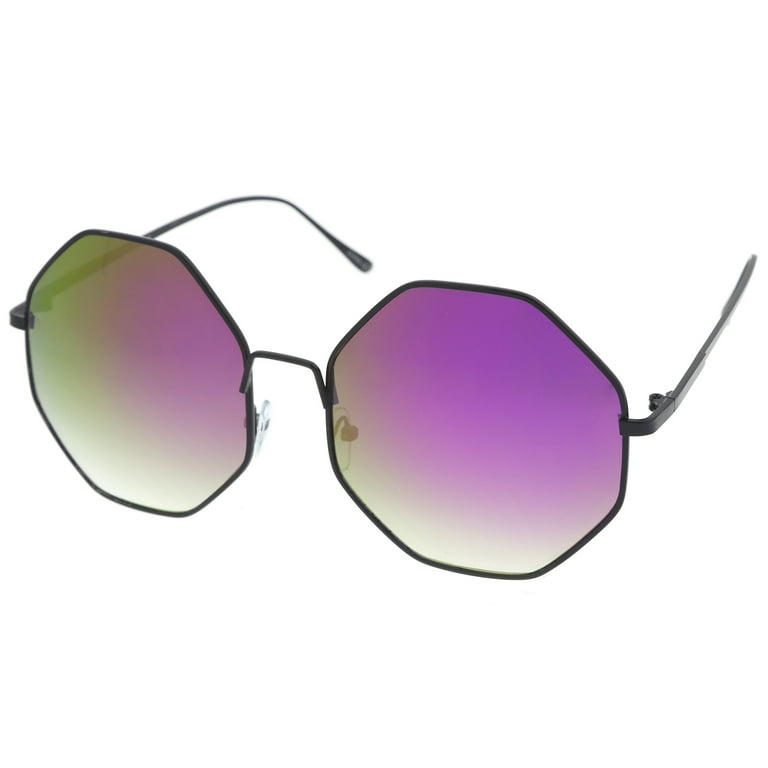 SEE Women\'s Hexagonal Sunglasses - Black and Purple Black Geek-Chic Geometric Round Gradient Sunglasses with  main image 4