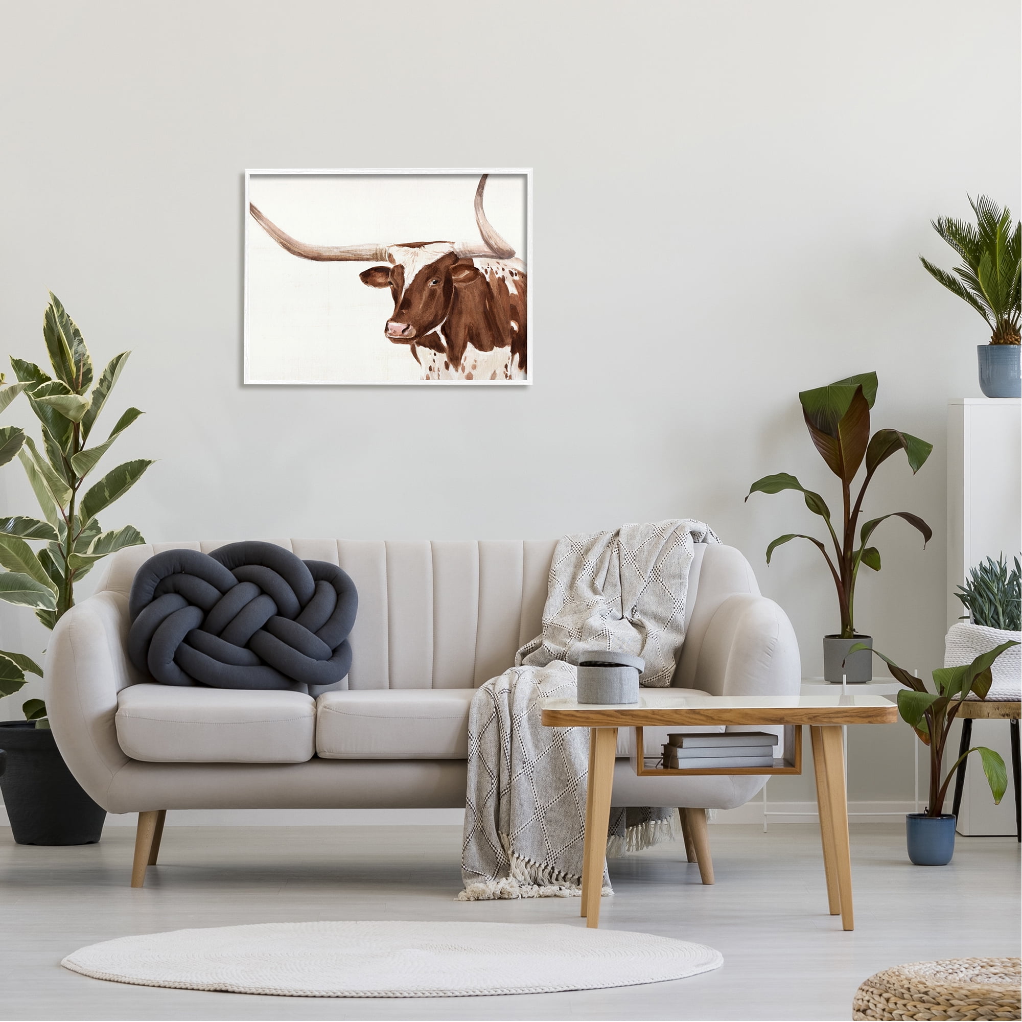 Stupell Industries Brown Spotted Longhorn Cow Cattle Farm Illustration Framed Wall Art, 30 x 24, Design by Annie Warren