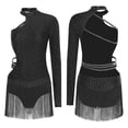 thumbnail image 2 of iiniim Women's Latin Dance Dress Single Long Sleeve Backless Rhinestone Fringe Ballroom Party Black L, 2 of 7