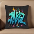 thumbnail image 5 of Set of 2 18x18in Throw Pillow Covers - Bold Graffiti Style " JABZ " Design in Vibrant Blue & Orange for Couch Bed Car - Colorful Splash & Star Pattern, 5 of 8