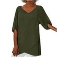 thumbnail image 1 of Tops de Mujer Elegantes Blusas Casuales Camisas de Moda de Manga Corta Con Cuello en V de Algodón Sólido Irregular Odeerbi ODB166233, 1 of 6