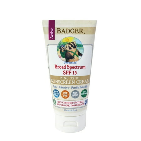 Badger Balm Zinc Oxide Sunscreen Cream SPF 15, 2.9 Fl...