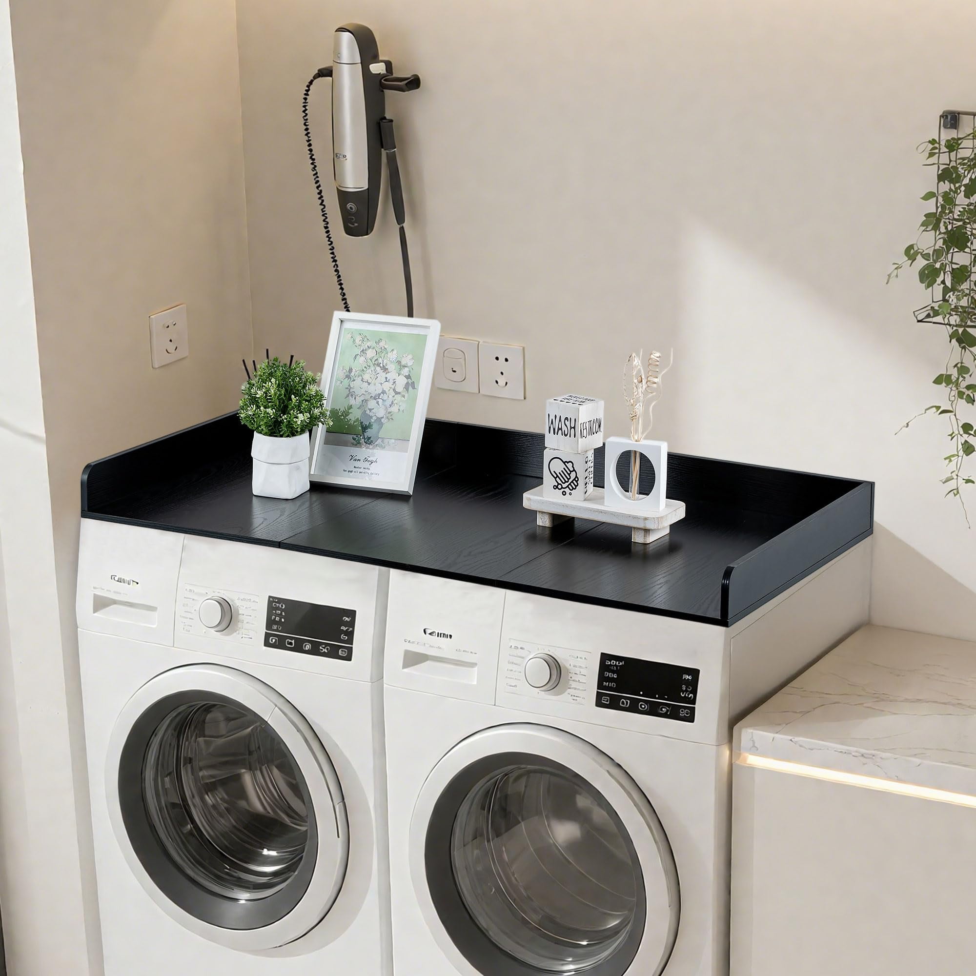 Hanobe Washer Dryer Countertop with Edge : Wood Laundry Countertop - Over Washer and Dryer for Room