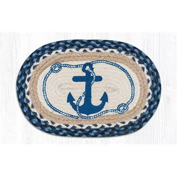 Capitol Importing 81-443NA 10 x 15 in. Jute Oval Navy Anchor Printed Swatch