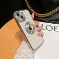 thumbnail image 3 of Compatible for iPhone 13 Case with Luxury Clear Plating Logo View Glitter Cute Diamond Sparkly Design Aesthetic Women Teen Girls Phone Cases Bling Camera Protective Cover-Rose Gold, 3 of 11