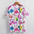 thumbnail image 3 of Flamingo Pattern Womens Tops Women's Fashion Casual Short Sleeve Flower Print Round Neck Pullover Top Blouse, 3 of 6
