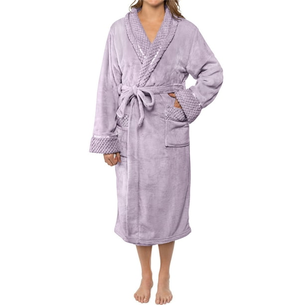PAVILIA Soft Plush Women Fleece Robe, Lavender Purple Cozy Bathrobe ...