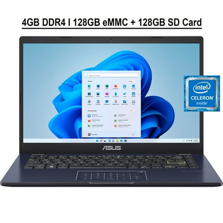 Asus Vivobook 410MA 14 Thin and Light Business Laptop 14" HD Anti-glare Display Intel Celeron N4020 Processor 4GB DDR4 128GB eMMC 128GB SD Card Storage Intel UHD Graphics 600 HDMI USB-C SonicMaster