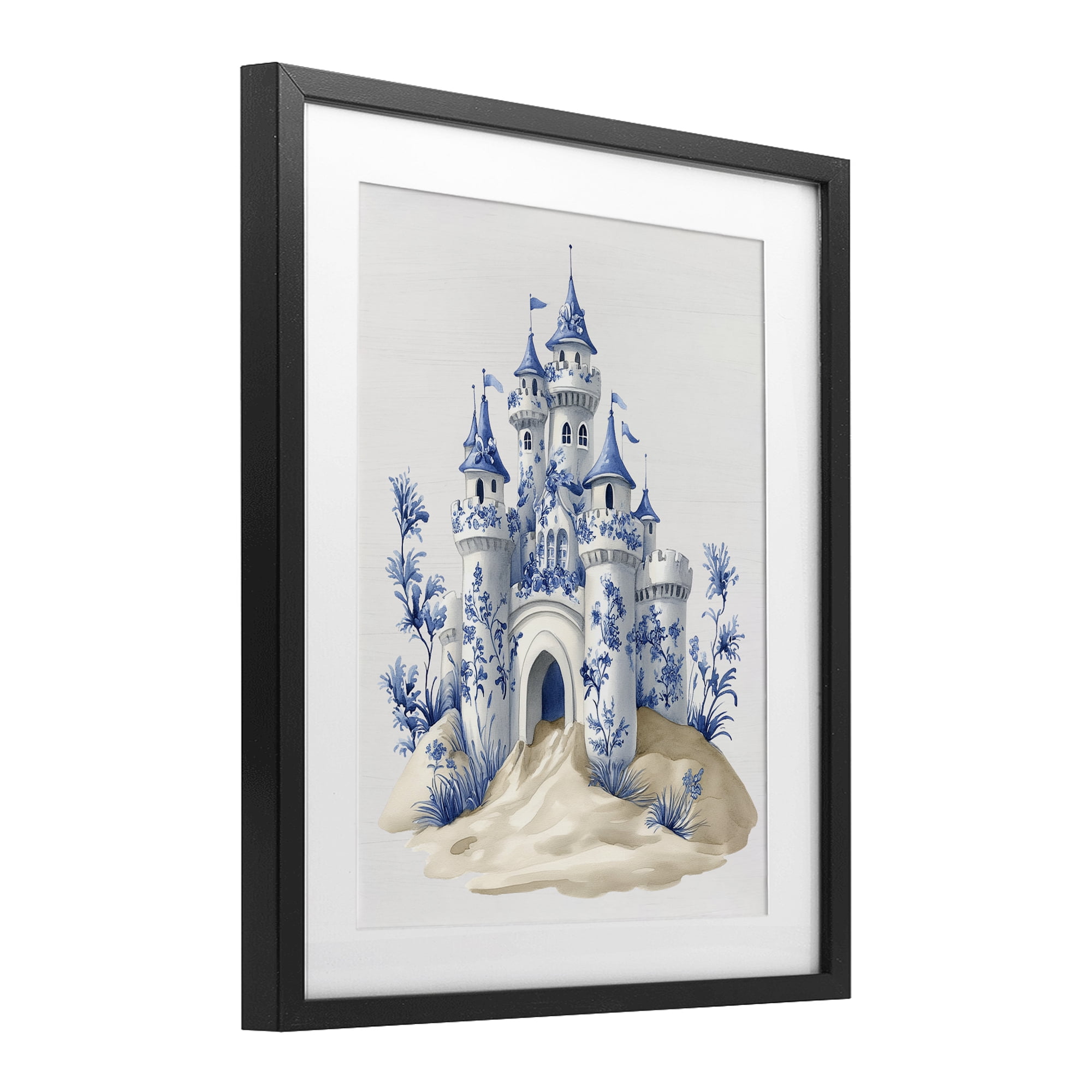 Funky Toile Castle Black Framed Print Under Glass, design by Lettered and Lined