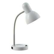 Mainstays LED Gooseneck Desk Lamp with Catch-All Base & AC Outlet, White
