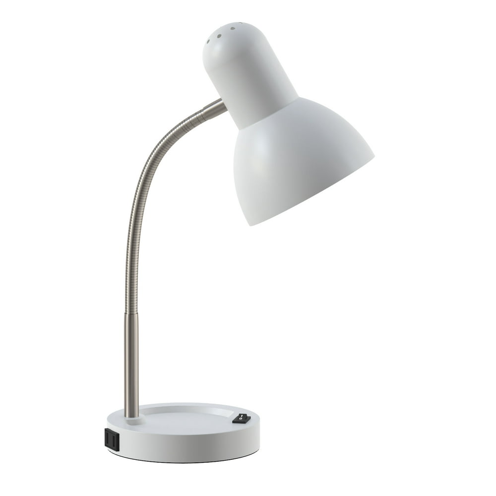Mainstays LED Gooseneck Desk Lamp with CatchAll Base & AC Outlet