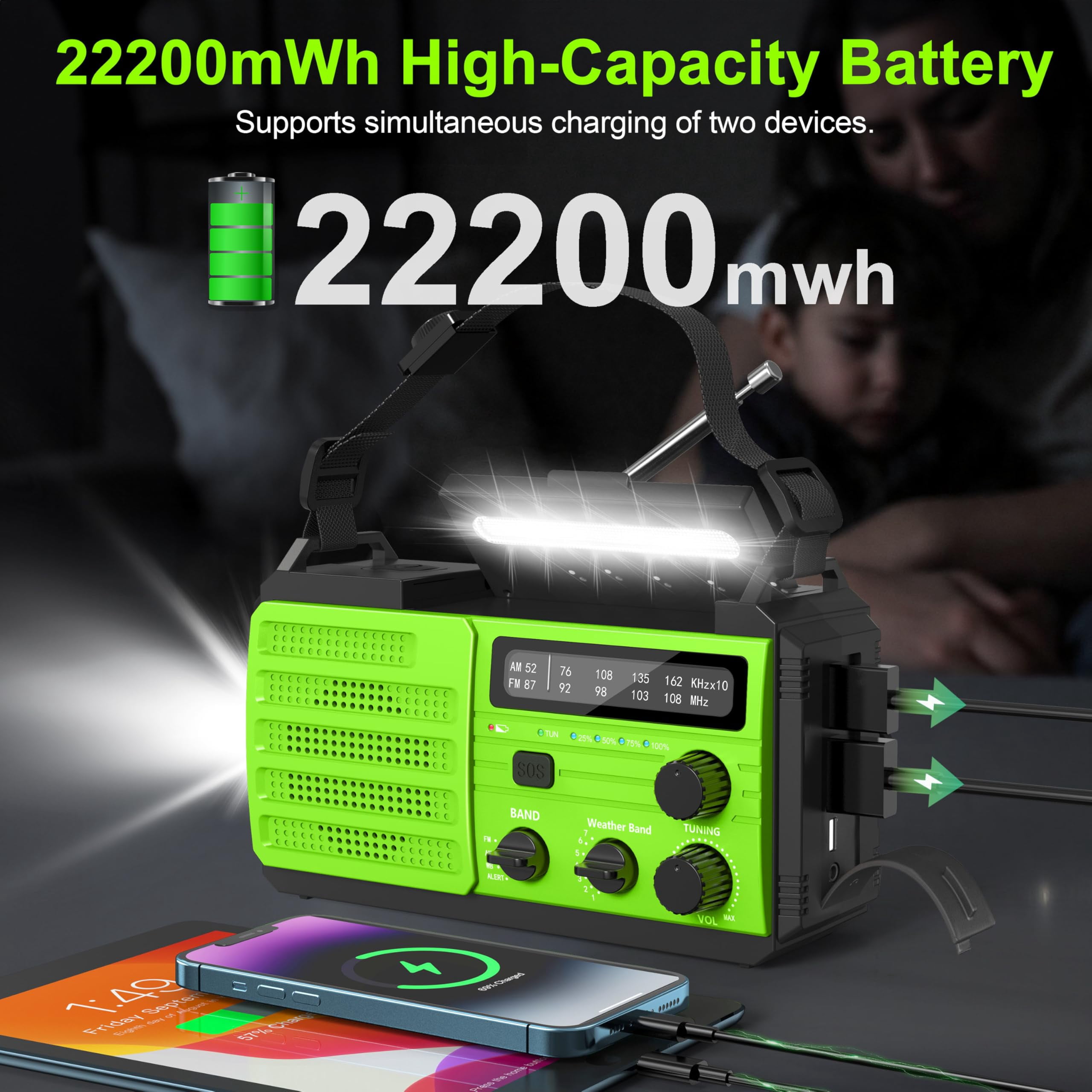Emergency Radio With Solar & Hand Crank 22200mwh (6000mah) Noaa Weather Alert  Sos Alarm Am/fm Flashlight Compass For Tornado Winter Storm And Kits