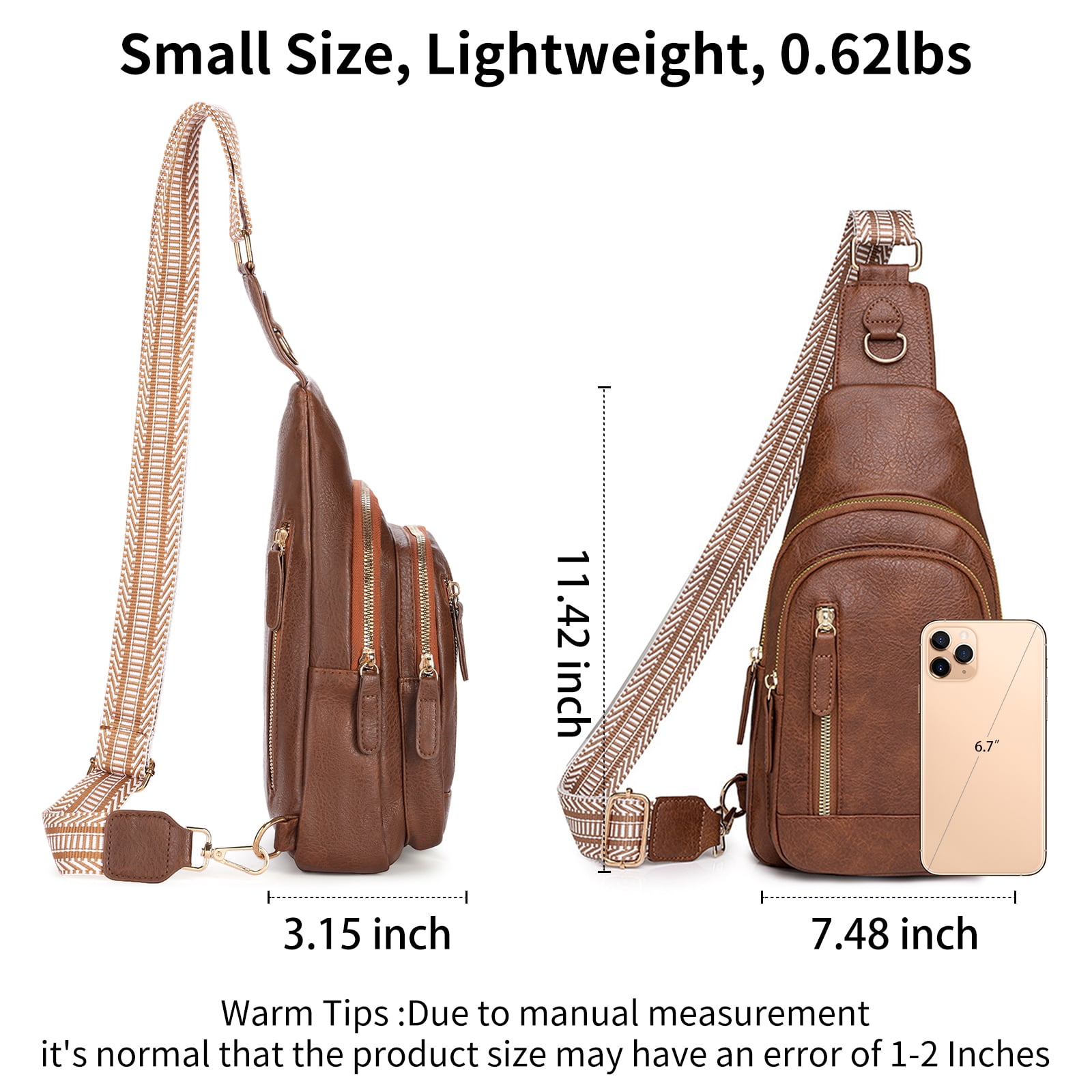 Falan Mule Sling Bag for Women Crossbody Purse Crossbody Bag Leather Chest Bag with Adjustable Guitar Strap for Travel