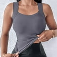 thumbnail image 4 of Fnooota Womens Tank Tops with Built in Bras, Stretch Slim Fit Summer Square Neck Workout Tops Gray Size S, 4 of 7