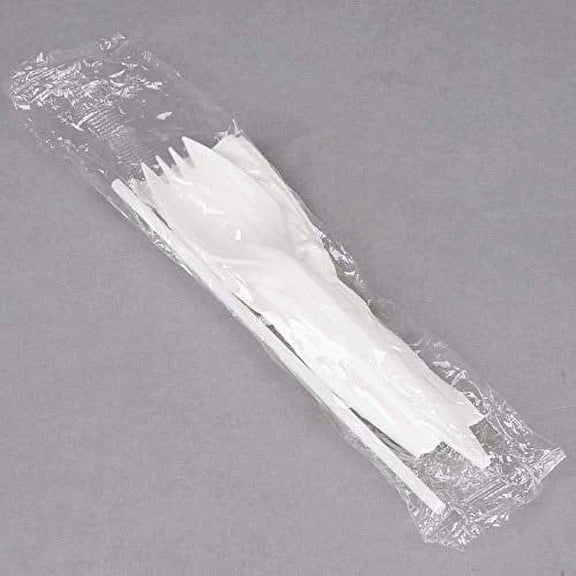 BWS Individually Wrapped White Medium Weight Plastic Spork, Straw, and Napkin Kit, Case of 1000