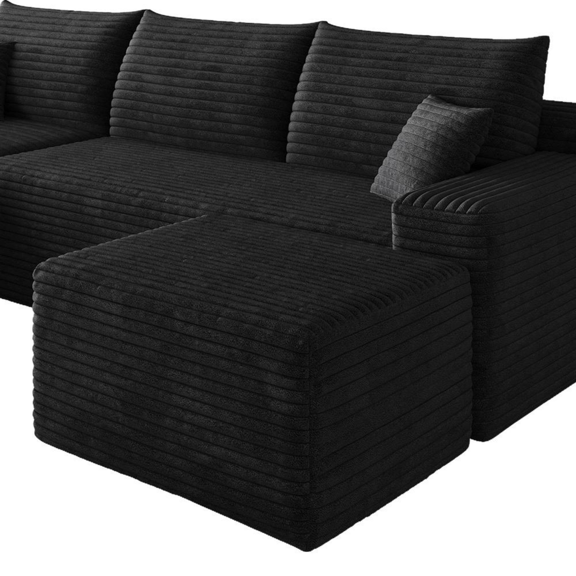 Sailvan 95" Cloud Sectional Sofa,No Assembly Required Modular U Shaped Couch,Plush Corduroy Upholstered Deep Seat Sofa for Living Room Black Left