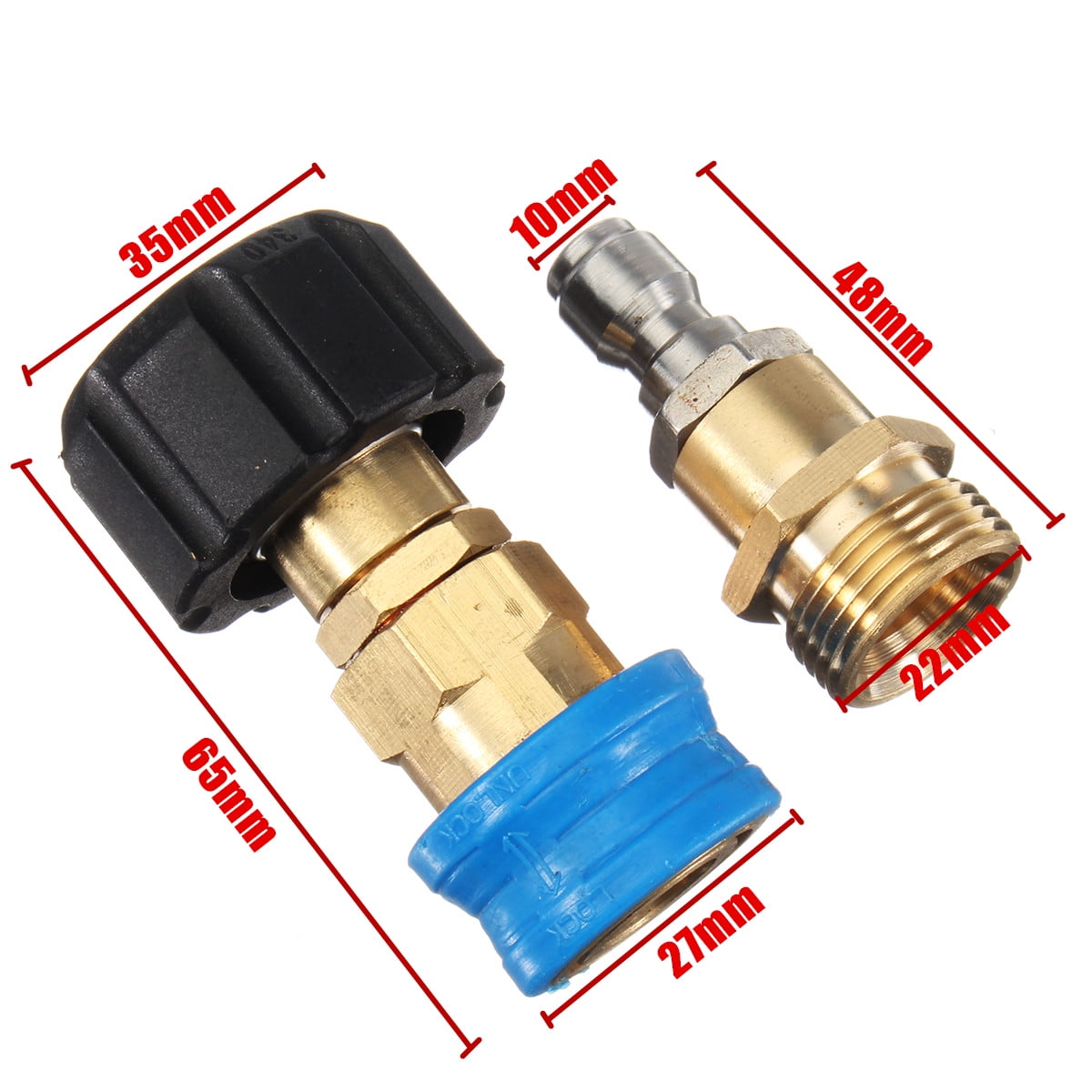 Brass Pressure Washer Jet Wash 22mm Female to M22 Male Connector Joiner Brass Pressure Washer Jet Wash 22mm Female to M22 Male Connector Joiner