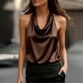 thumbnail image 2 of Silk Satin Halter Tops for Women，Summer 2026 Cowl Neck Tie Back Going Out Sleeveless Business Casual Tank Top Elegant Satin Tie Back Tank Top Brown XS, 2 of 8