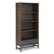Simpli Home Banting SOLID HARDWOOD and Metal 66 inch x 30 inchRectangle Industrial Bookcase in Walnut Brown