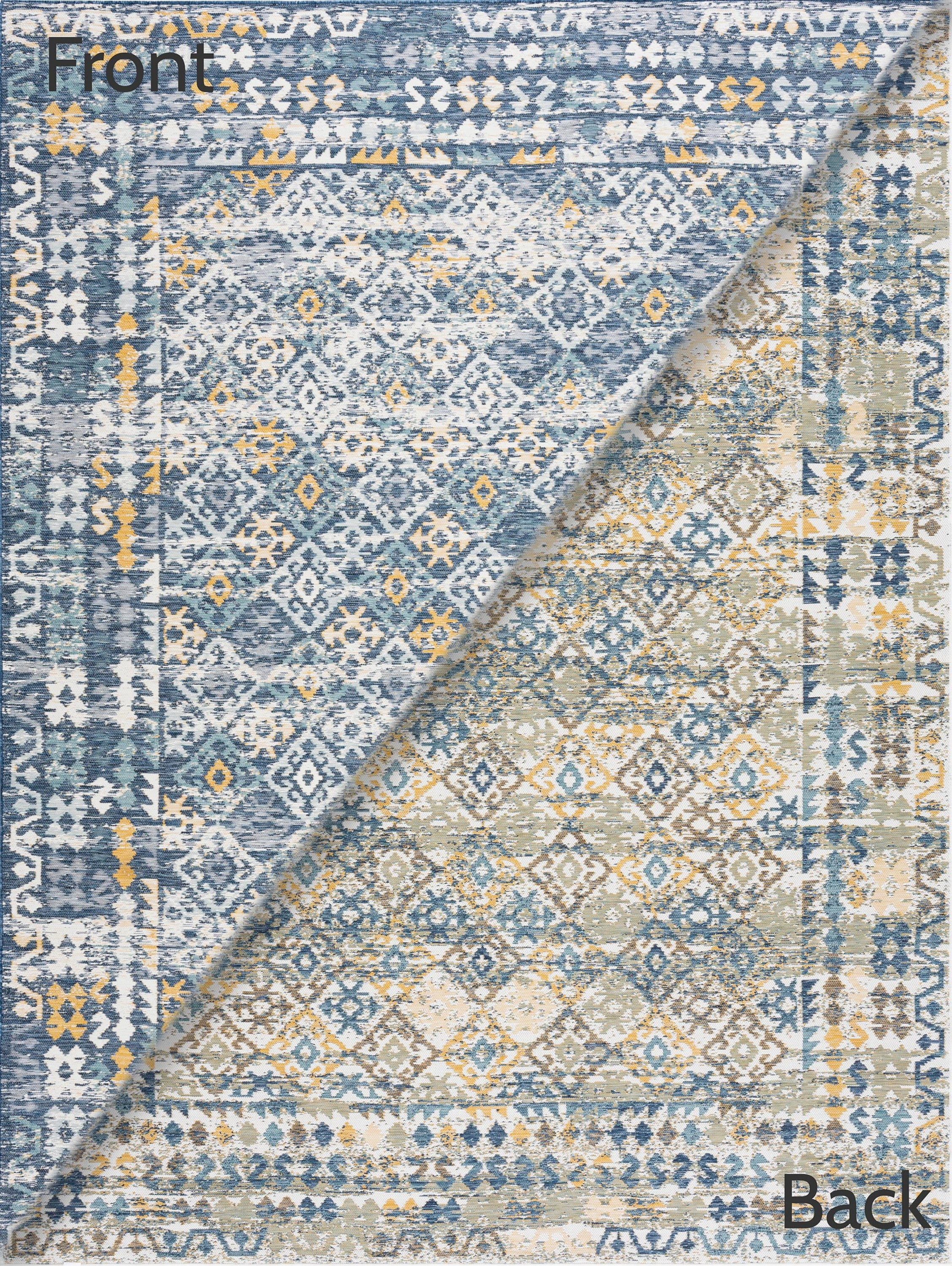5x7 Water Resistant, Indoor Outdoor Rugs for Patios, Front Door Entry, Entryway, Deck, Porch, Balcony | Outside Area Rug for Patio | Navy, Moroccan | Size: 5'3'' x 7'3''
