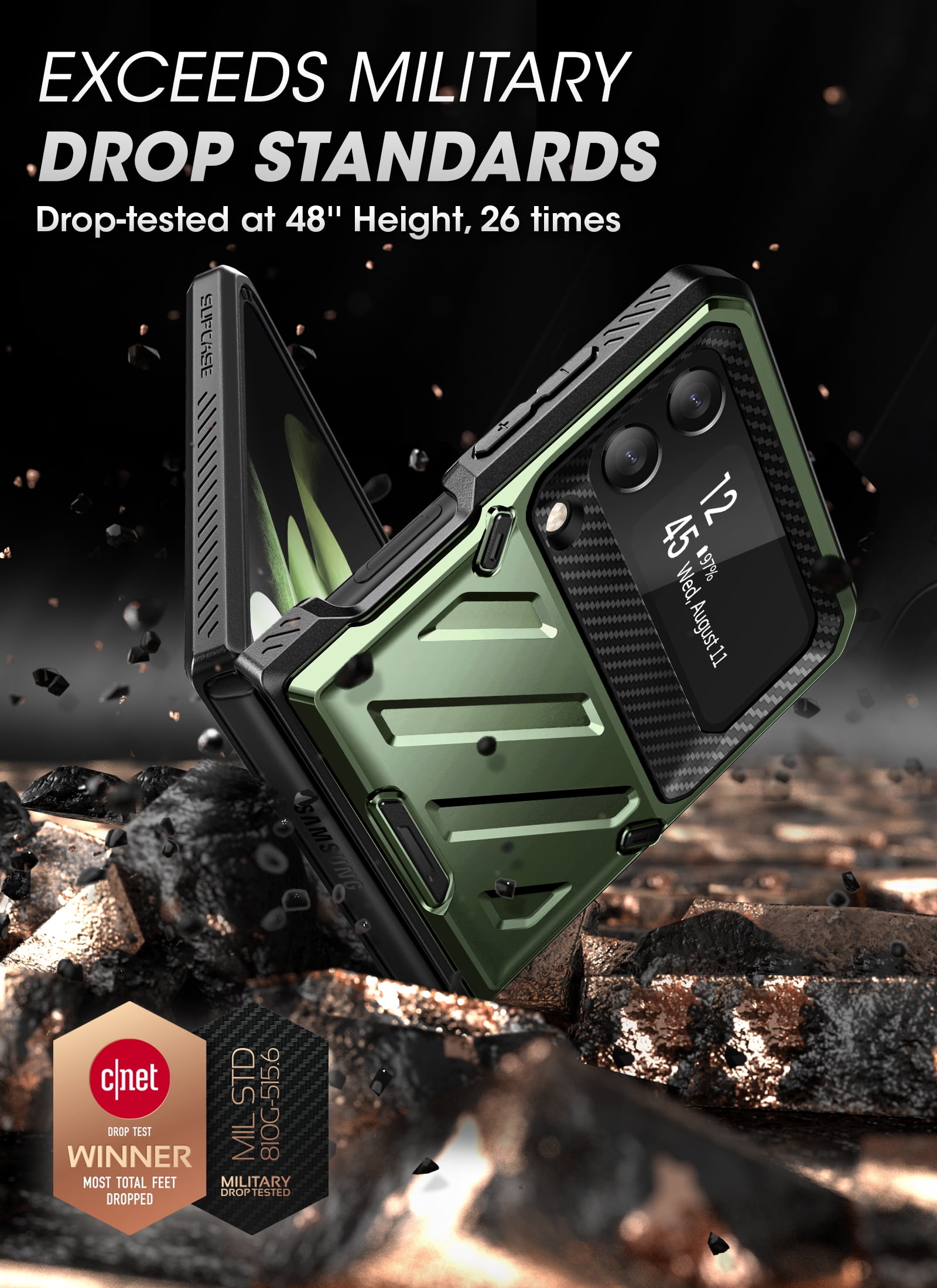SUPCASE Unicorn Beetle Pro Series Case for Samsung Galaxy Z Flip 3 5G (2021), Full-Body Dual Layer Rugged Protective Case with Holster (Guldan)