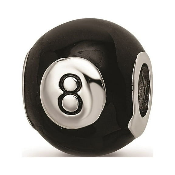 Reflection Beads Sterling Silver Black Enameled Pool 8 Ball Charm