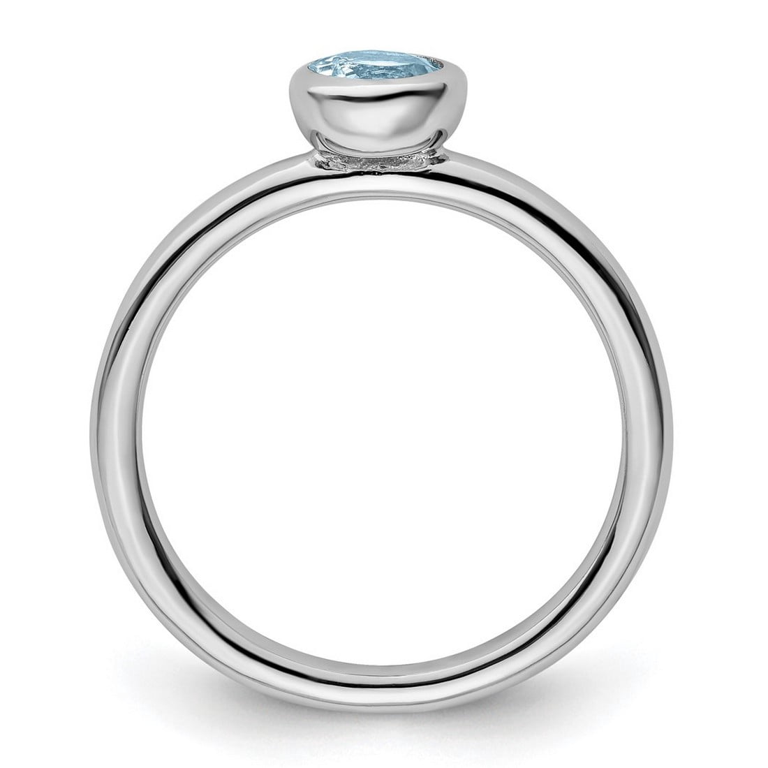 925 Sterling Silver Bezel Polished Stackable Low 5mm Round Aquamarine Ring Size 8 Stackable Ring for Women