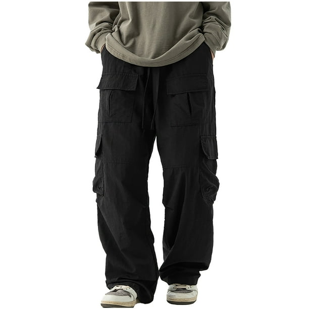 Pantalones largos para hombre, estilo casual, con cintura elástica y bolsillos, a la moda para exteriores