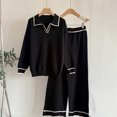thumbnail image 3 of HAiming Striped 2 Piece Sets for Women Long Sleeve Lapel Pullover Sweater Top Knitted Midi Skirt Cute Outfit, 3 of 3