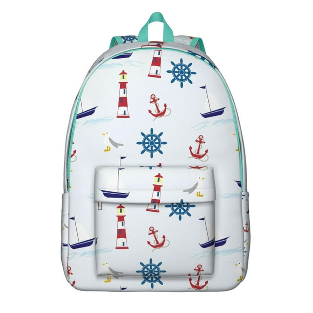 Boat Anchor Lighthouse Wave Travel Backpack Durable Travel Backpack with Nautical Coastal Print Comfortable Carrying Large Capacity Anti-theft Multifunctional Features for School Travel and Daily Use