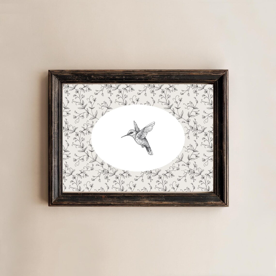 Floral Hummingbird Sketch Art Vintage Style Pencil Drawing Neutral Nursery Ideas Grandmillenial Wall Art