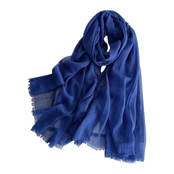 RANJIE Silk Scarves for Women Fashion Cotton Blend With Fringed Edges Linen ,travel Soft Lightweight Bandanas Women's Wrap and Shawl,Blue