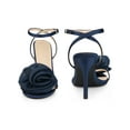 thumbnail image 5 of BLISSFUL STEP Flower Open Toe Slingback Stiletto Heels Ankle Strap Sandals for Women Navy Blue 6, 5 of 6