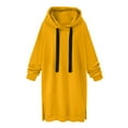 thumbnail image 2 of BADHUB Hoodie Dress for Women Split Hem Solid Color Hoodies Pullover Dress Long Sleeve Drawstring Sweatshirts Hoodies Yellow,L, 2 of 7