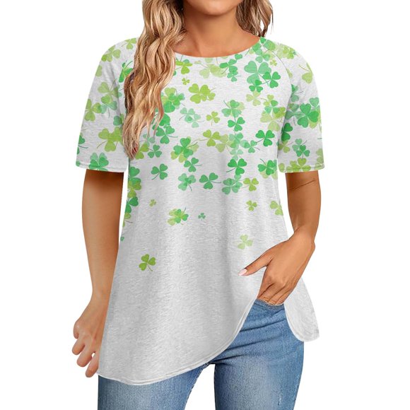 Pxiakgy Hot Sale! Women St Patrick's Day Clover T-Shirt Blessed Lucky Irish Short Sleeve Shirt Shamrock Graphic Tee Tops Women's Fashion T Shirt Casual Round Neck Short Sleeve Printed Top