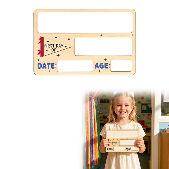My First Day of School Sign, First and Last Day of School Board with Marker, Reusable Back to Class Wooden Chalkboard for Preschool, Pre-K, and Kindergarten, Easy to Write & Clean Board