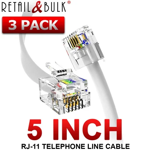(3 Pack) 5 Inch Short Telephone Cable Rj11 (6P4C) 5In Phone Line Cord