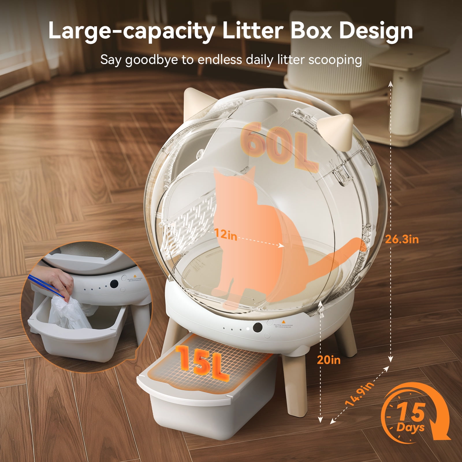 Self Cleaning Litter Box - E2 Automatic Cat Litter Box Large Smart Self Cleaning Robot for Cats,Double Safety Protection,App Control,2 Roll Garbage Bags & Mat
