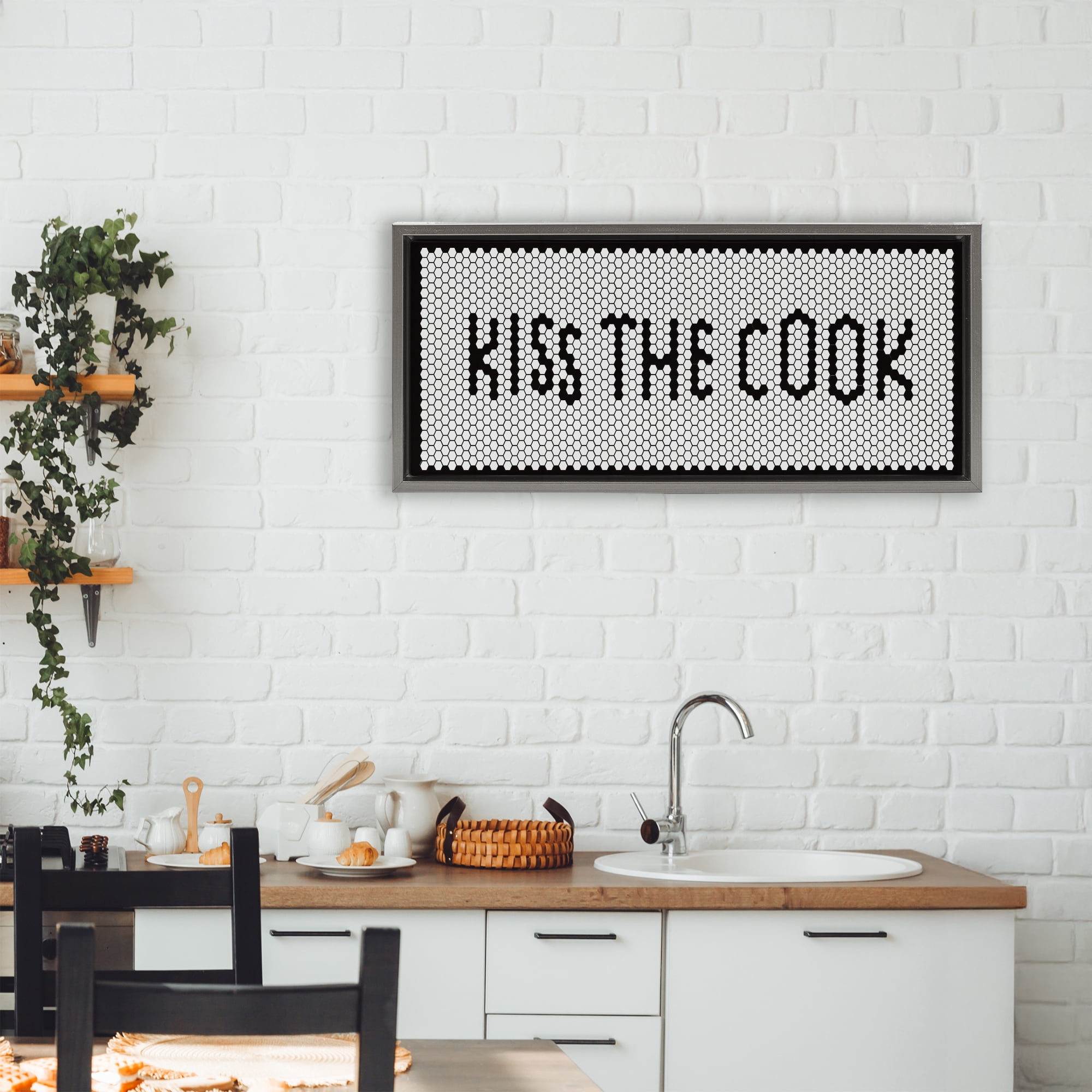 Stupell Industries Retro Kiss The Cook Gray Framed Floater Canvas Wall Art, design by Elizabeth Medley