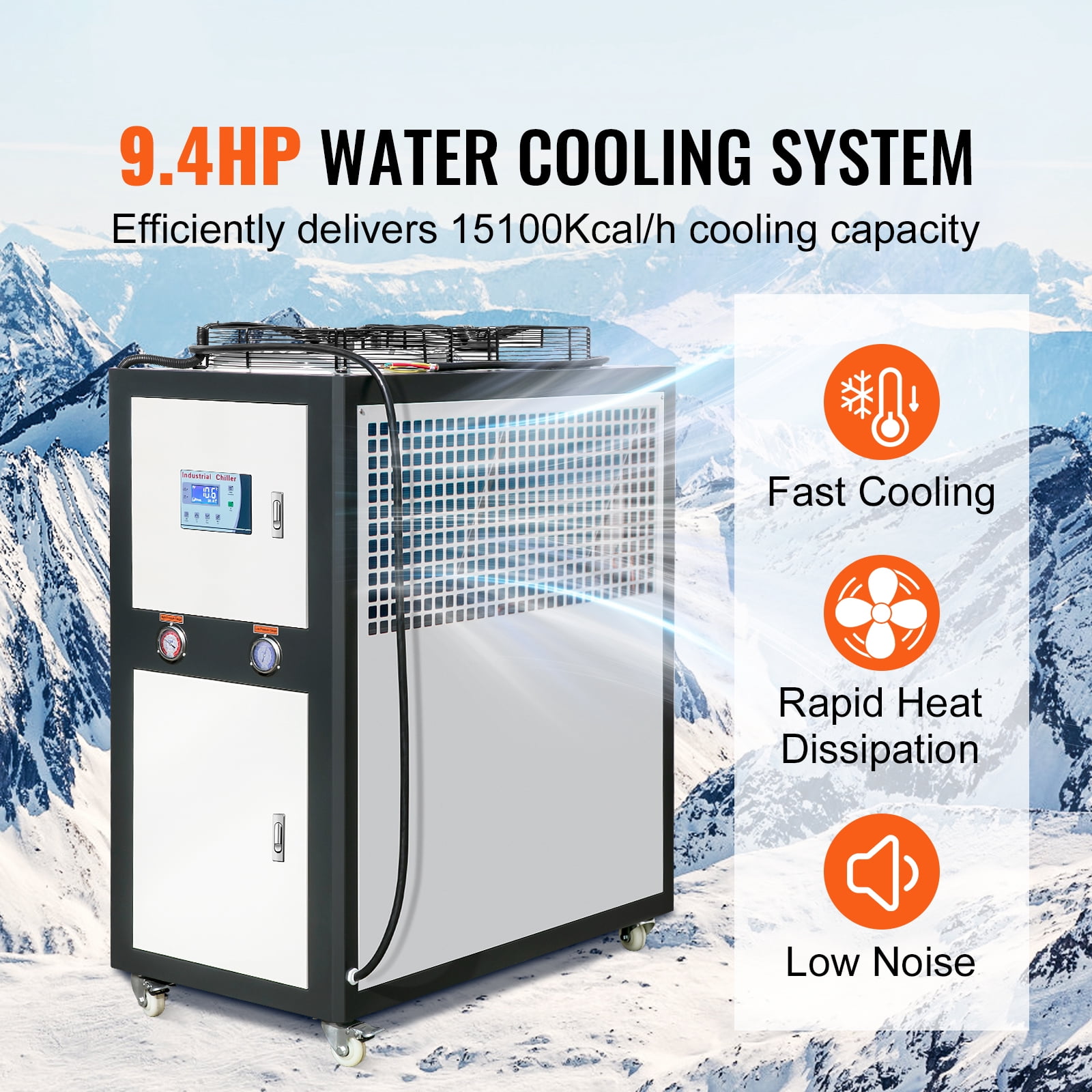 KFFKFF Commercial Water Cooler, 9.4HP 16 Gal Air-Circulated Commercial Water Cooler, 15,100 Kcal/h Chilling Power with Ribbed Condenser Micro-Computer Management 60L Water Reservoir