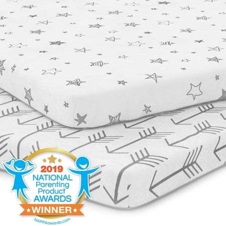 Kids N' Such Playard Sheets - Premium Jersey Knit Cotton- Will fit Pack n Play and Other Portable Crib Mattress Sizes - Super Soft - Safe for Babies - 2 Pack Portable Crib Sheets - Arrow and