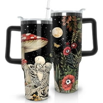 Mushroom Tumbler with Lid and Straw, Stainless Steel Mushroom 40oz Tumbler with Handle, Black Mushroom Travel Coffee Mug Mushroom Gifts Cups for Women and Men