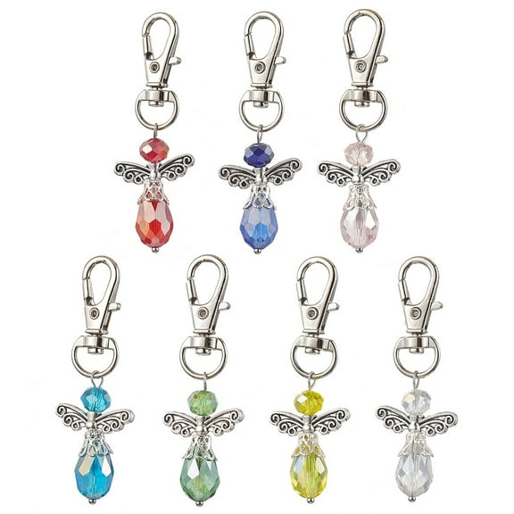 50 pc Angel Glass Pendant Decoration Alloy Swivel Clasp Charms for bag Ornaments Mixed color 63mm