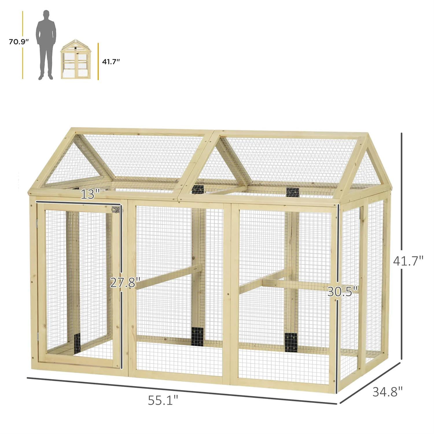 Pefilos 55" Large Chicken Coop Rabbit Hutch, Outdoor Wooden Poultry Cage Hen House with Perches for Garden Backyard, Beige