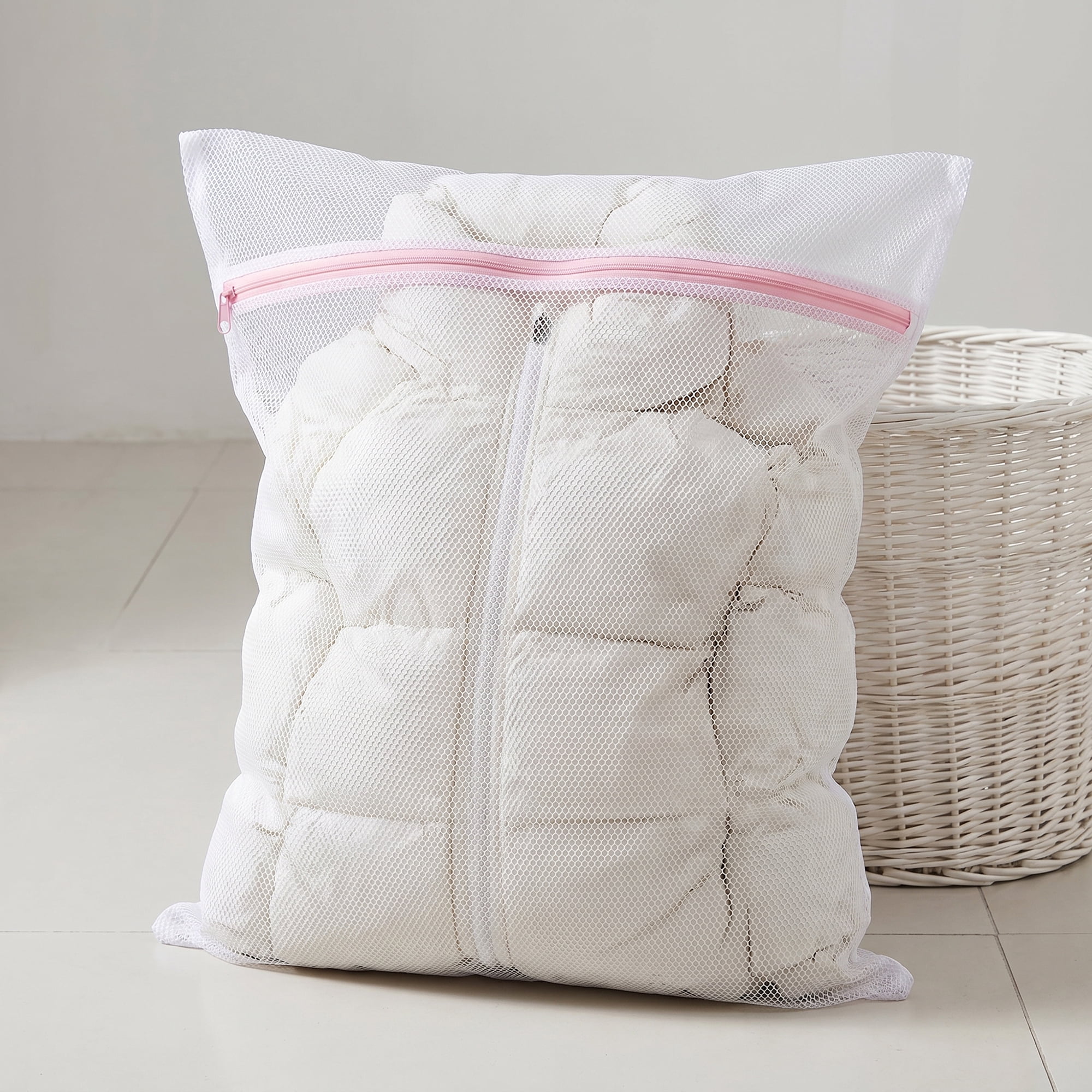 Unique Bargains 3Pcs Durable Mesh Zipper Closure Laundry Bag White 19.7" x 23.6"