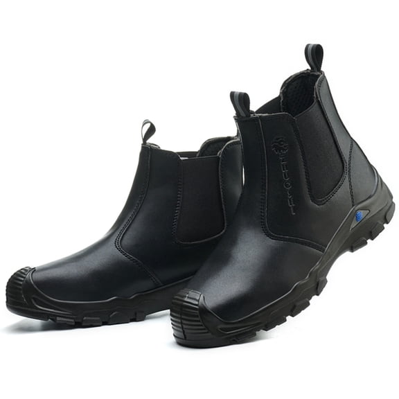SKIUHS Men's Chelsea Style Steel Toe Work Boots – Waterproof Faux Leather, Oil & Chemical Resistant, Slip & Puncture Proof Industrial Safety Boots