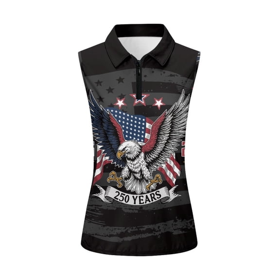 HUIACONG Sleeveless Half Zip Top with Patriotic Eagle Print, Ladies Golf Shirt for 4th of July Golfing and Outdoor Casual Wear